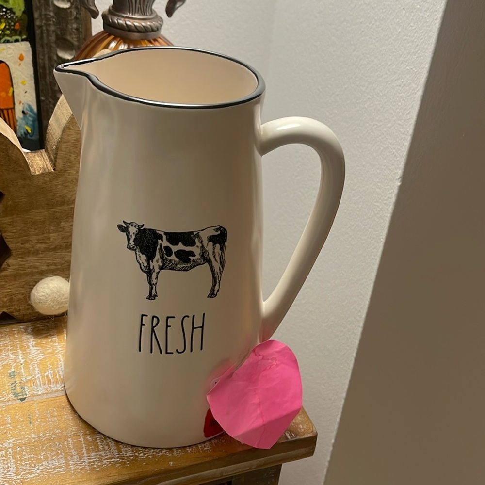 Rae Dunn White/Black Ceramic "Fresh" Cow Pitcher